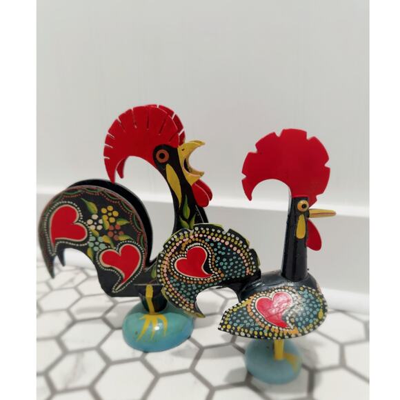 Vintage Old Barcelona Roosters Good luck Charms Handpainted Decor - Picture 1 of 7